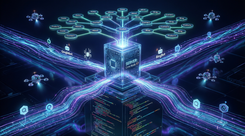 Diagram showing how search engines crawl and understand a website’s technical structure