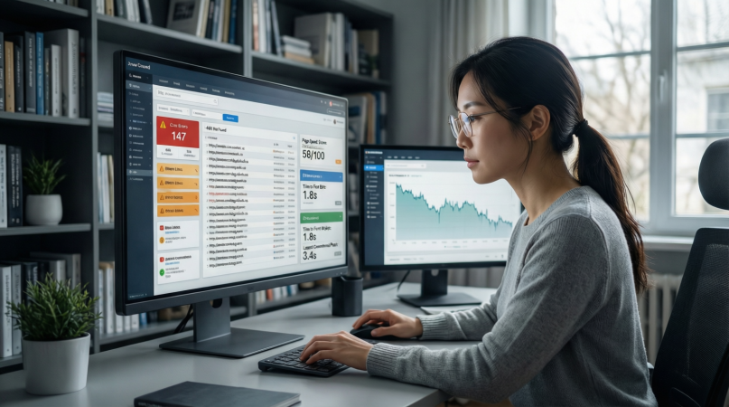Website audit process identifying technical issues affecting search visibility